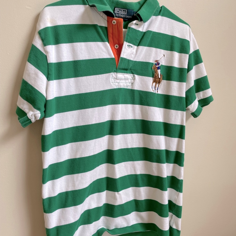 Medium Big Pony Striped Green Polo by Ralph Lauren